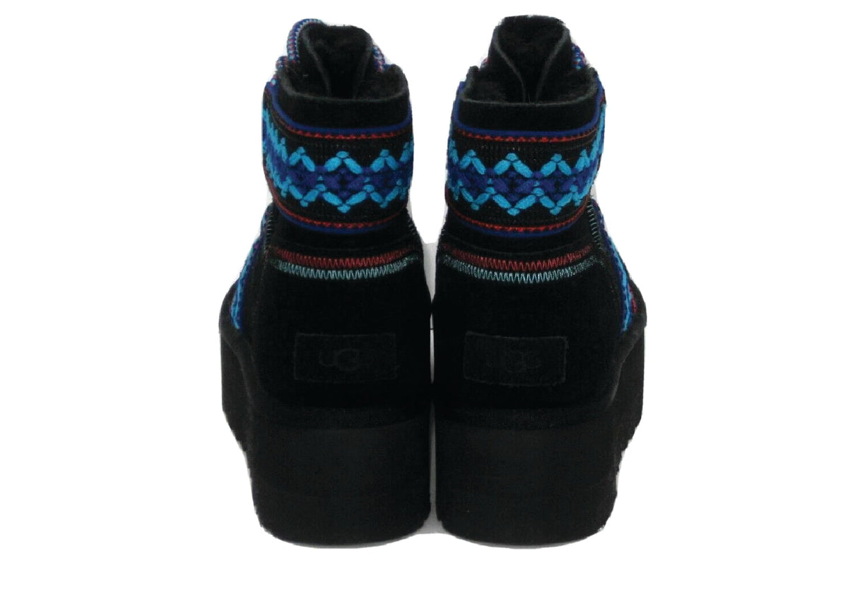 UGG Classic Mini ii Braid Platform  Black Suede Women's